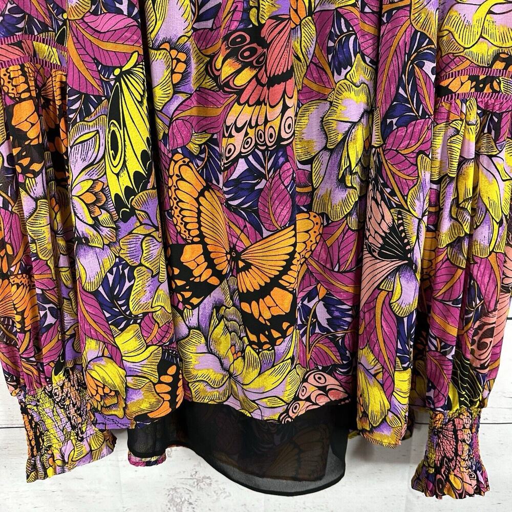Anthropologie Alexandra Farmer Blouse Womens XL Butterfly Fairy Garden Smocking - Picture 7 of 15